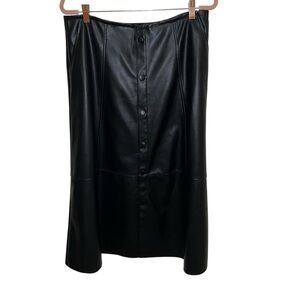 Kancan black vegan leather midi skirt buttons XL like new